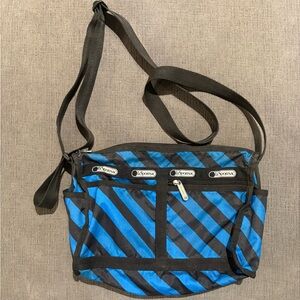 Lesportsac Blue and Black Striped Crossbody Bag